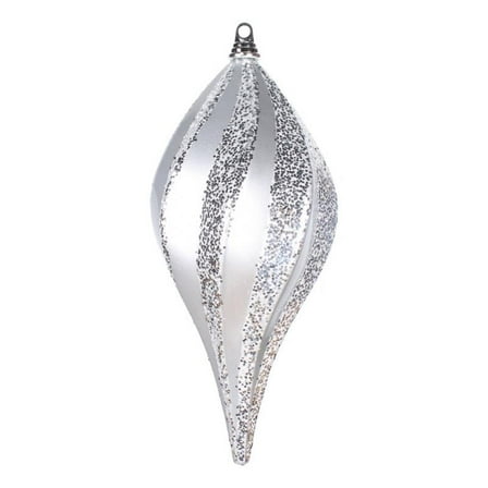 Pemberly Row 8'' Plastic Glitter Swirl Drop Christmas Ornament in Silver