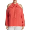 thumbnail image 3 of Women's Stud Trim Halter Tie-Neck Cold Shoulder Top-S-XL, 3 of 4