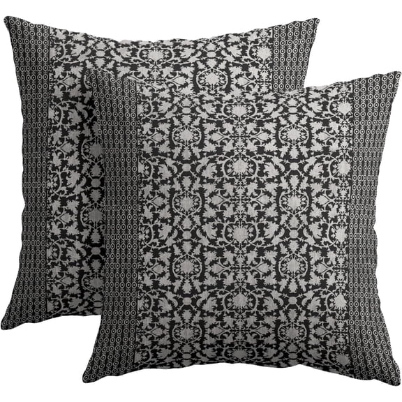 Black Gray Antique Pillow Covers 18x18 Inch Vintage Floral Block Print Decorative Throw Pillows Set of 2 Retro Turkish Pillowcases for Couch Indoor Outdoor Home Decor