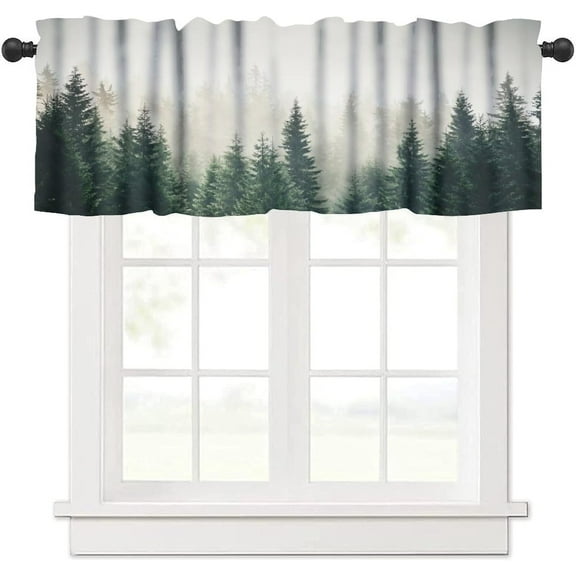 Forest Valance Curtains Nature Green Misty Forest Tree Art Printed Rod Pocket Curtain Valance for Kitchen Bedroom Living Room Decor 1 Panel W54xL18 Inch