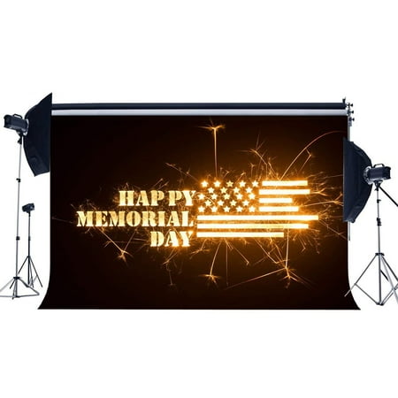 Image of ABPHOTO Polyester 7x5ft Happy Memorial Day Backdrop American Flag Stars and Stripes Shining Lights Creative Wallpaper Photography Background for Independence Day Kids Adults Photo Studio Props