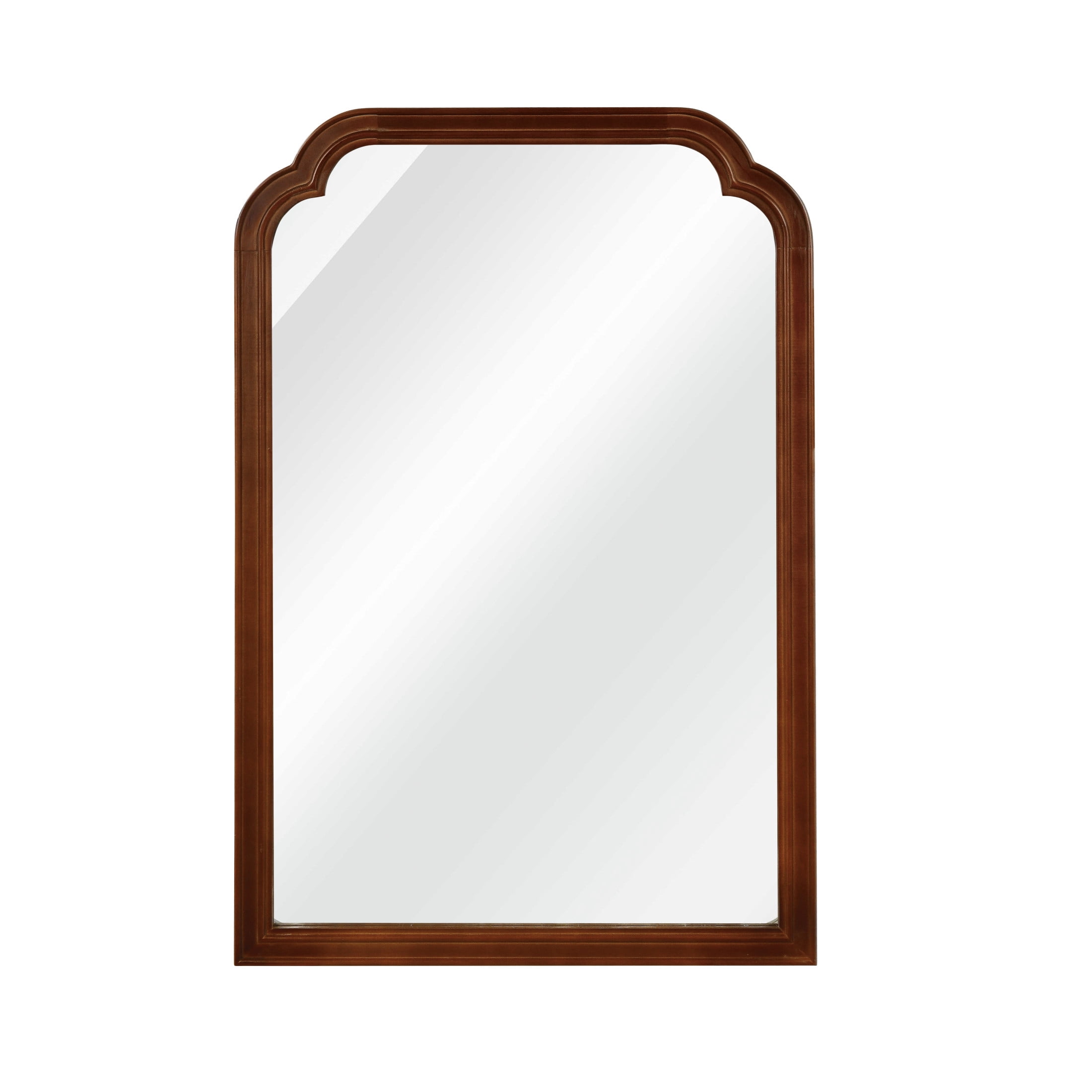 Noble House 24"x36" Rounded Corner Solid Wood Wall Mirror, Decorative Bathroom Rectangle Accent Mirror, Walnut