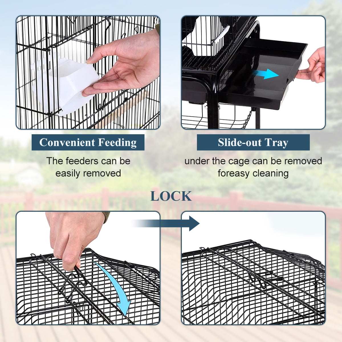 Dkeli Bird Cage with Stand Parrot Cages for Large Birds Parakeet Cage with Play Top & Rolling Stand for Medium Canaries, Lovebirds, Cockatiels, Parrots