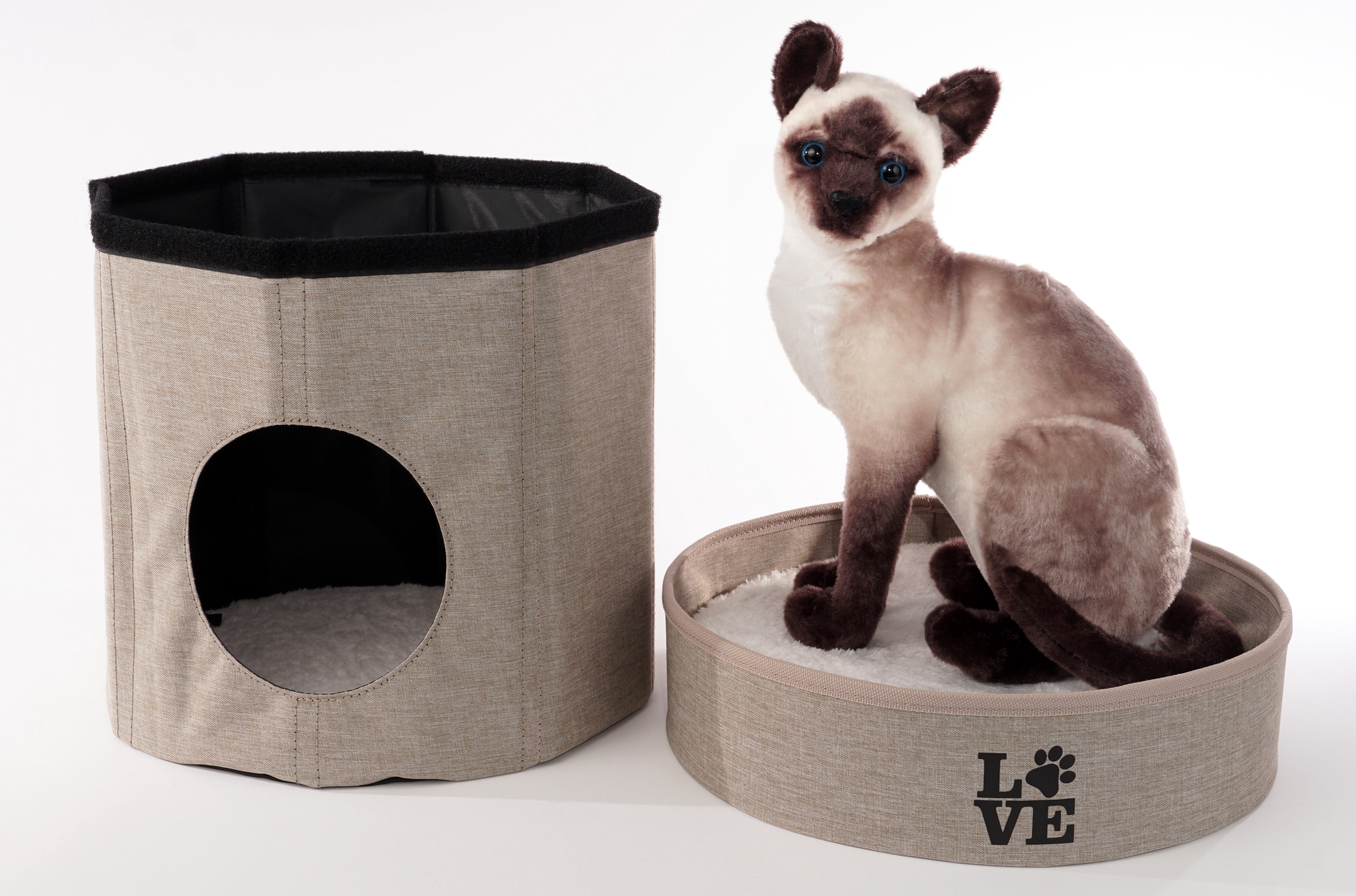 Precious Tails Round 2-Tier Collapsible Pet Cat Cave Bed