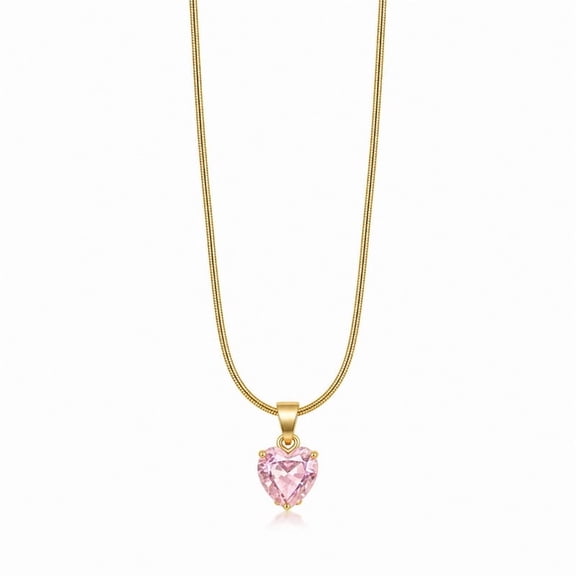 Pink cart - Elegant Heart Pendant Necklace with Pink Accent on Snake Chain, Adjustable Fashion Necklace for Women