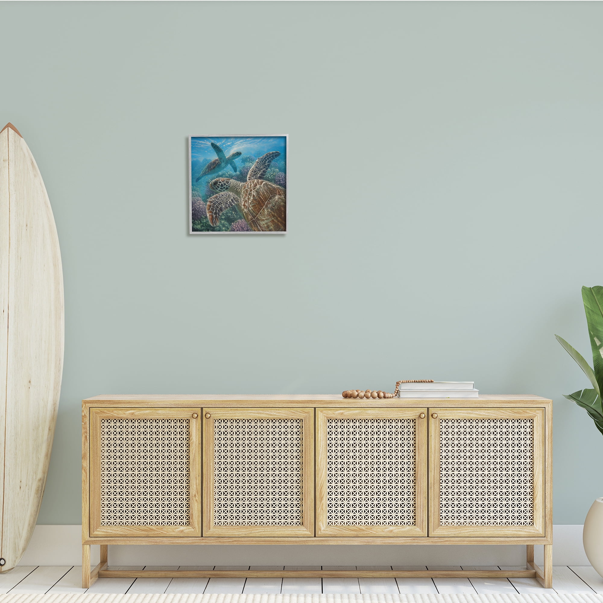Stupell Industries Sea Turtle Pair Coral Reef Ocean Life Scene, 17 x 17, Design by Collin Bogle