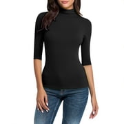 ClodeEU Womens Short Sleeve Top , Mock Turtleneck Business Casual Tops ,Slim Fitted Plain Tee Shirts Black,Womens Plus S