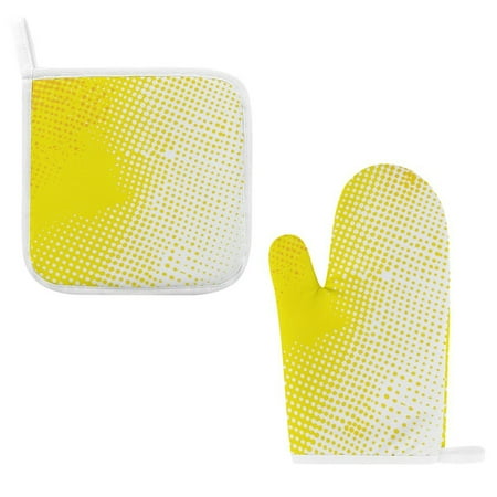 

ZZZHY Bright Yellow Gradient 267 Oven Mitts and Pot Holders Sets Heat Resistant Oven Gloves Cute Kitchen Mitts for Oven 2-Piece Baking Gloves Set for Cooking Grilling Baking