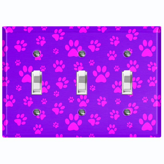 Metal Light Switch Plate Cover Puppy Dog Paw Prints Neon Purple DOG029