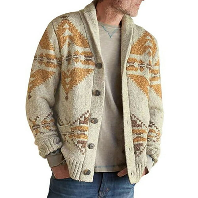 Hfyihgf Cardigan Sweaters for Men Retro Aztec Print Button up Sweaters