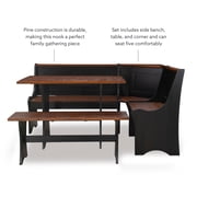 Linon Camden 3-Piece Coastal Corner Breakfast Nook Dining Set with Storage, Black/Walnut