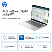 HP OmniBook 5 Flip 14” Full HD+ 2-in-1 Touchscreen Laptop, Intel Core 7 150U, 16GB RAM, 512GB SSD, Windows 11 Home