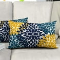 thumbnail image 5 of Navy Blue Yellow Pillow Covers 12x20 Teal Yellow Dahlias Flowers Throw Pillow Modern Farmhouse Rustic Lumbar Pillow Cases Set of 2 Home Decor for Living Room Bedroom Couch Cushion Outdoor, 5 of 6