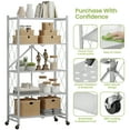 thumbnail image 3 of 5 Tier Foldable Storage Shelves with Wheels, 28"Lx13"Dx63"H Metal Shelves, Freestanding Wire Folding Shelving Unit, No Assembly Organizer Rack for Garage Kitchen, Basement, Pantry(Gray), 3 of 8
