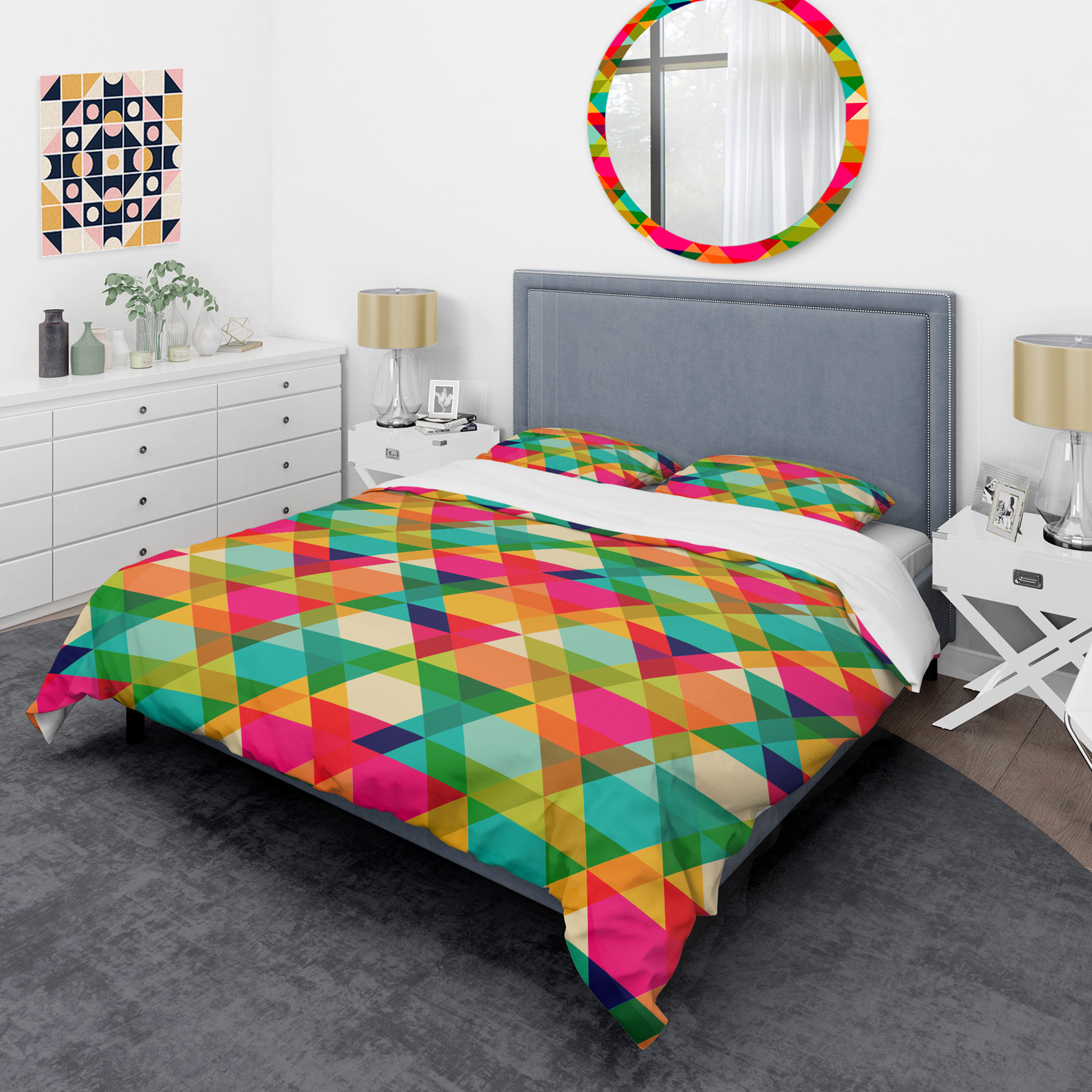 Designart 'Diamond Retro IX' Mid-Century Modern Duvet Cover Set