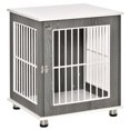 thumbnail image 2 of PawHut Wooden Dog Kennel, Furniture End Table with Lockable Door, Small Size Pet Crate Indoor Animal Cage, Grey, 2 of 7