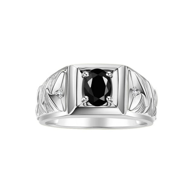 RYLOS Men's Rings Sterling Silver Rings Designer Weave Band 7X5MM Oval Gemstone & Diamond Ring Onyx October Birthstone Rings For Men Size 11