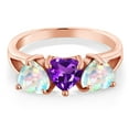 thumbnail image 2 of Gem Stone King 2.30 Cttw Purple Amethyst and White Simulated Opal 18K Rose Gold Plated Silver Ring for Women | Three Stone Wedding Engagement Anniversary Promise Ring for Women | Size 7, 2 of 3