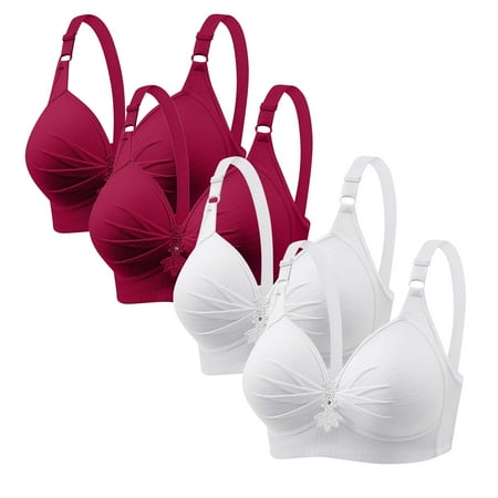 Clearance TOUMENY Nude Bra Womens Bras No Underwire Full Support 4PC Woman s Printing Gathered Together Large Size Daily Bra Underwear No Rims