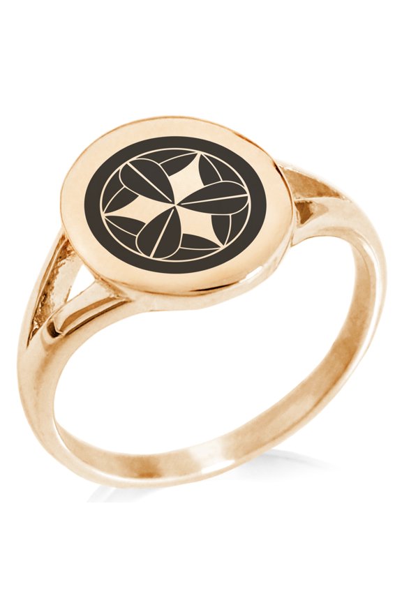 Stainless Steel Takenaka Samurai Crest Minimalist Oval Top Polished Statement Signet Ring