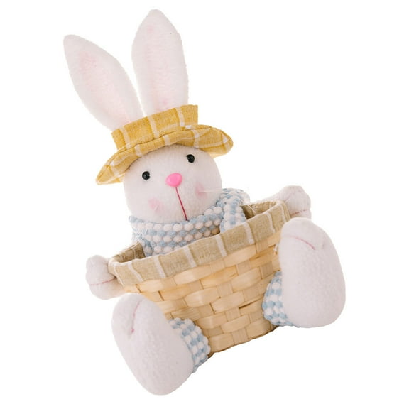 RENACLIPY Rabbit Candy Dish Easter Bunny Figurine With Basket Pink PP Cotton 1 Pcs