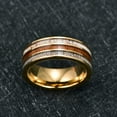 thumbnail image 2 of 8mm Gold Tungsten Wedding Engagement Promise Wood Inlaid Antler Ring Comfort Fit Ring for Men Women, 2 of 5