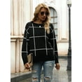 thumbnail image 4 of Women's Long Sleeve Casual Loose Tops Grid Pattern Knitted Pullover Sweater, Black, X-Large, 4 of 7