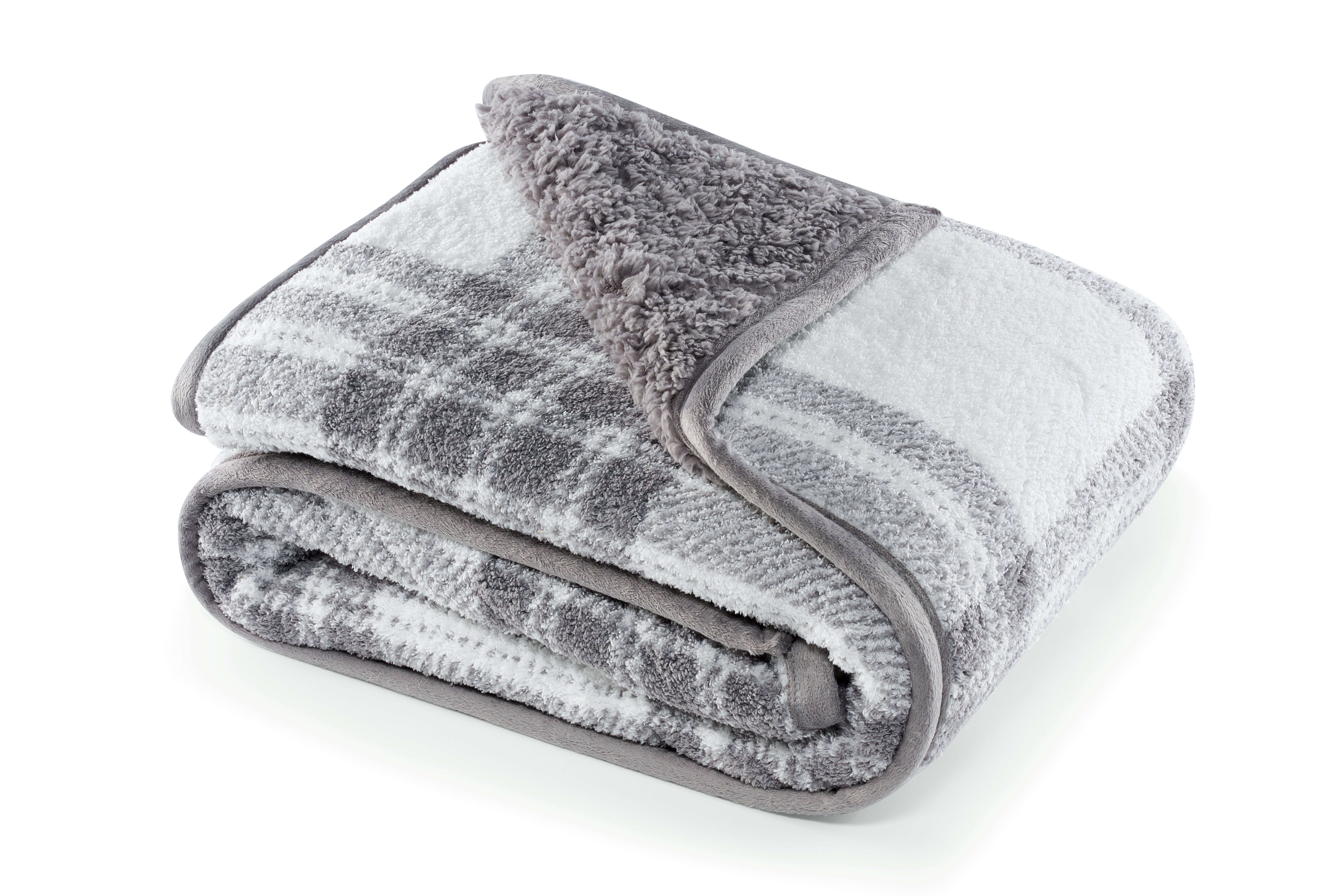 CBCHome Reversible Soft Sherpa Throw Blanket - Cute and Cozy Thick Throw for Couch, Warm Gifts for Women (Grey Plaid, 50" x60")