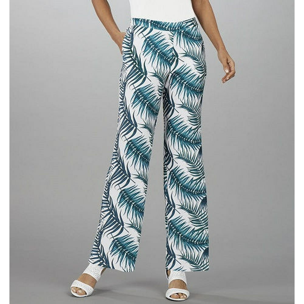 Masseys - Masseys Women's Palm Print Pant in White/Blue - 1X - Walmart ...
