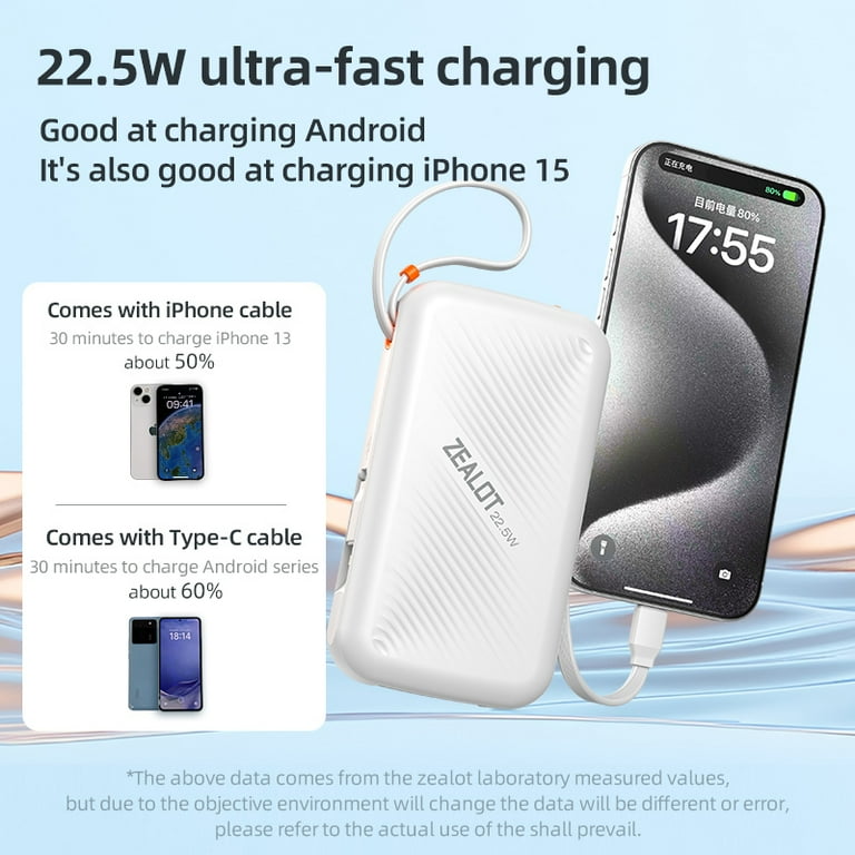 zealot Power Bank Portable 20000mAh in With USB C Cable External