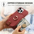 thumbnail image 5 of ELEHOLD for iPhone XS/X Luxury Leather Wallet Case with Back Flip Card Slots RFID Blocking Zipper Cash Pocket Stand Function Ring Holder Support Magnetic Car Mount Shockproof Case,red, 5 of 9