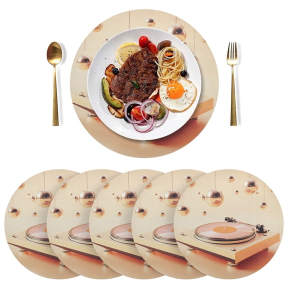 Round Placemats Plate Mats 15 Inch Non-Slip Heat Resistant Washable PVC Set Table Decoration for Kitchen Dining Orange Vinyl Record