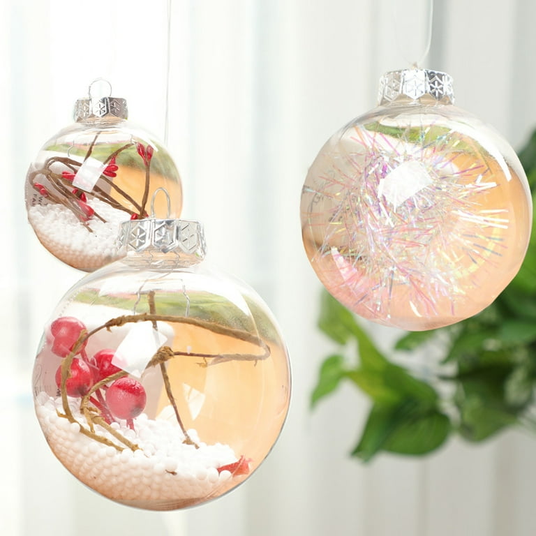 Cheer US 2pcs Christmas Bulb Ornament Balls Clear Plastic Glass Ball Craft Baubles Ornaments Fillable Unbreakable Shatterproof Hanging Tree Ornaments