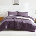 Purple Full 3-Piece Comforter Set - Stripe Colorblock Lightweight Soft ...