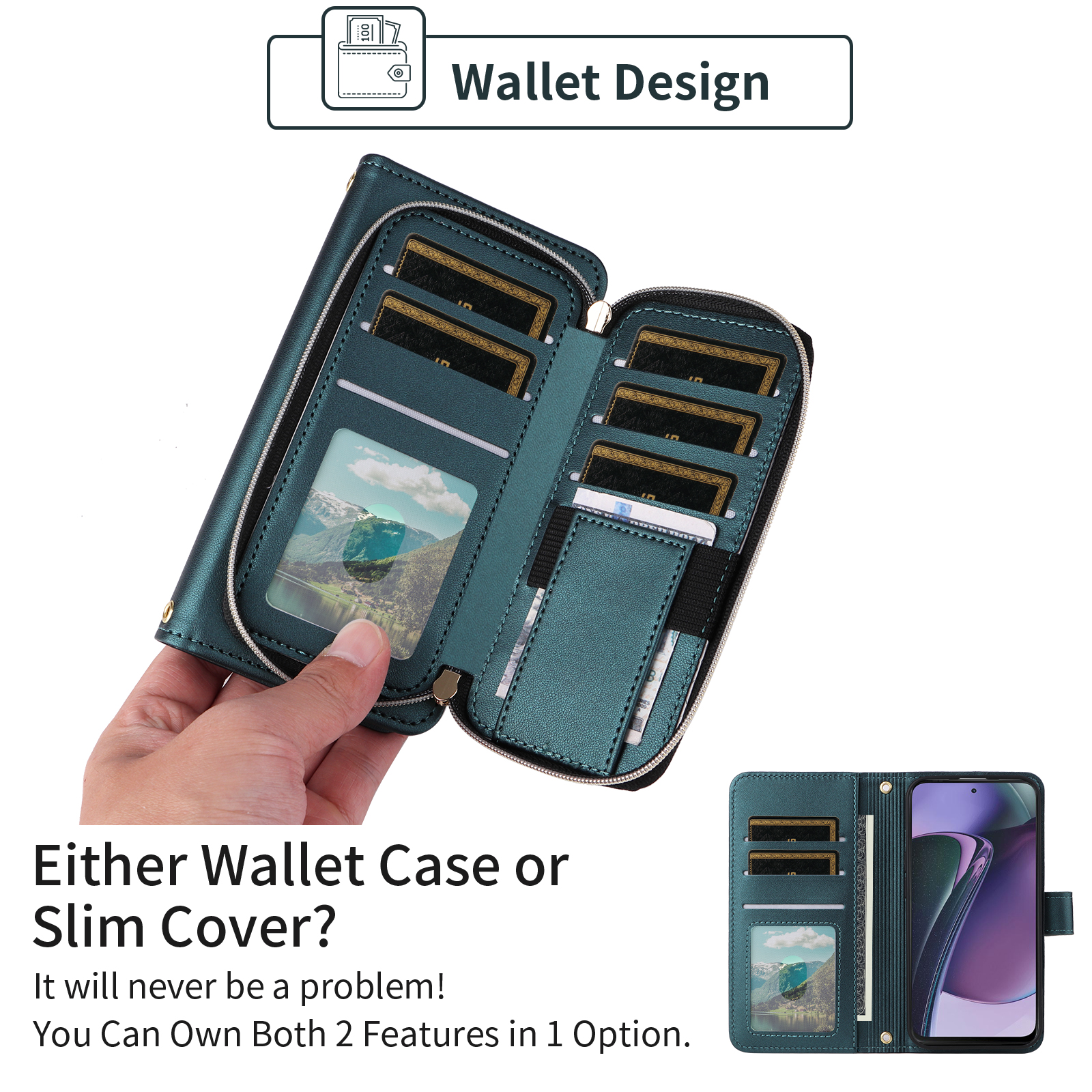 Furiet Argyle Wallet Case for Motorola Moto G Stylus 5G 2023 with Wrist/Shoulder Strap Card Slot Zipper Purse Luxury PU Leather Card Holder Stand Phone Cover for GStylus G5 XT2317DL Women Green