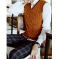 thumbnail image 2 of Toptie Men's V-Neck Cotton Twist Knit Sweater Vest Green and Red Trim Sleeveless Pullover, 2 of 9