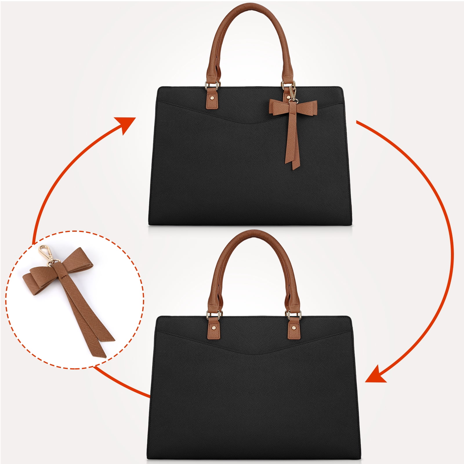RAINSMORE Laptop Bag for Women 15.6 Inch PU Tote Bag Lightweight Business Office Handbag Work Bag Waterproof Shoulder Briefcase