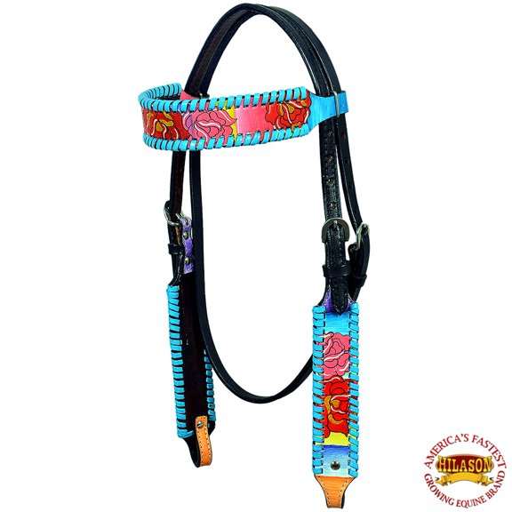 Hilason Western Horse Headstall Bridle American Leather Hand Painted Rose