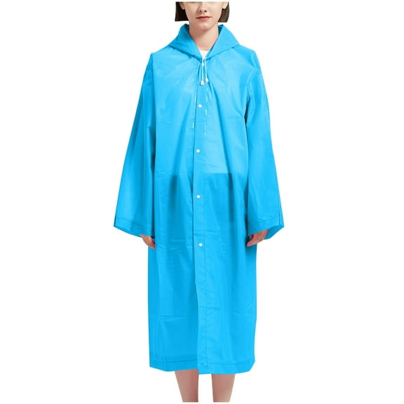 Hooded Rain Ponchos for Adults Eva Reusable Waterproof Raincoats for Women and Men Lightweight Drawstring Rain Gear Blue Free Size