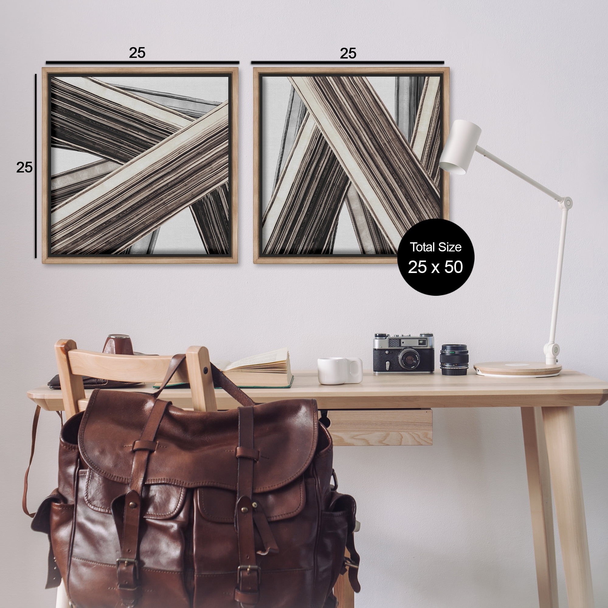 Stupell Industries Industrial Linear Crisscross Abstract Painting Brown Floater Framed Canvas Art Print Wall Art, 25 x 25, Set of 2