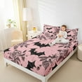 thumbnail image 4 of Feelyou Gothic Bat Print Twin Sheet Sets, Vintage Pink Rose Twin Fitted Sheet, Western Halloween Flat Sheet, Luxury Bedroom Decor,3 Pieces, 4 of 7