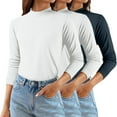 thumbnail image 2 of Comdrip Mock Neck Tops for Women, Womens 3 Pack Long Sleeve Shirts Crew Neck Stretch Fitted Underscrubs Trendy Basic Tops Lightweight Thermal Tee Thermal Long Sleeve Women Green 2XL, 2 of 5