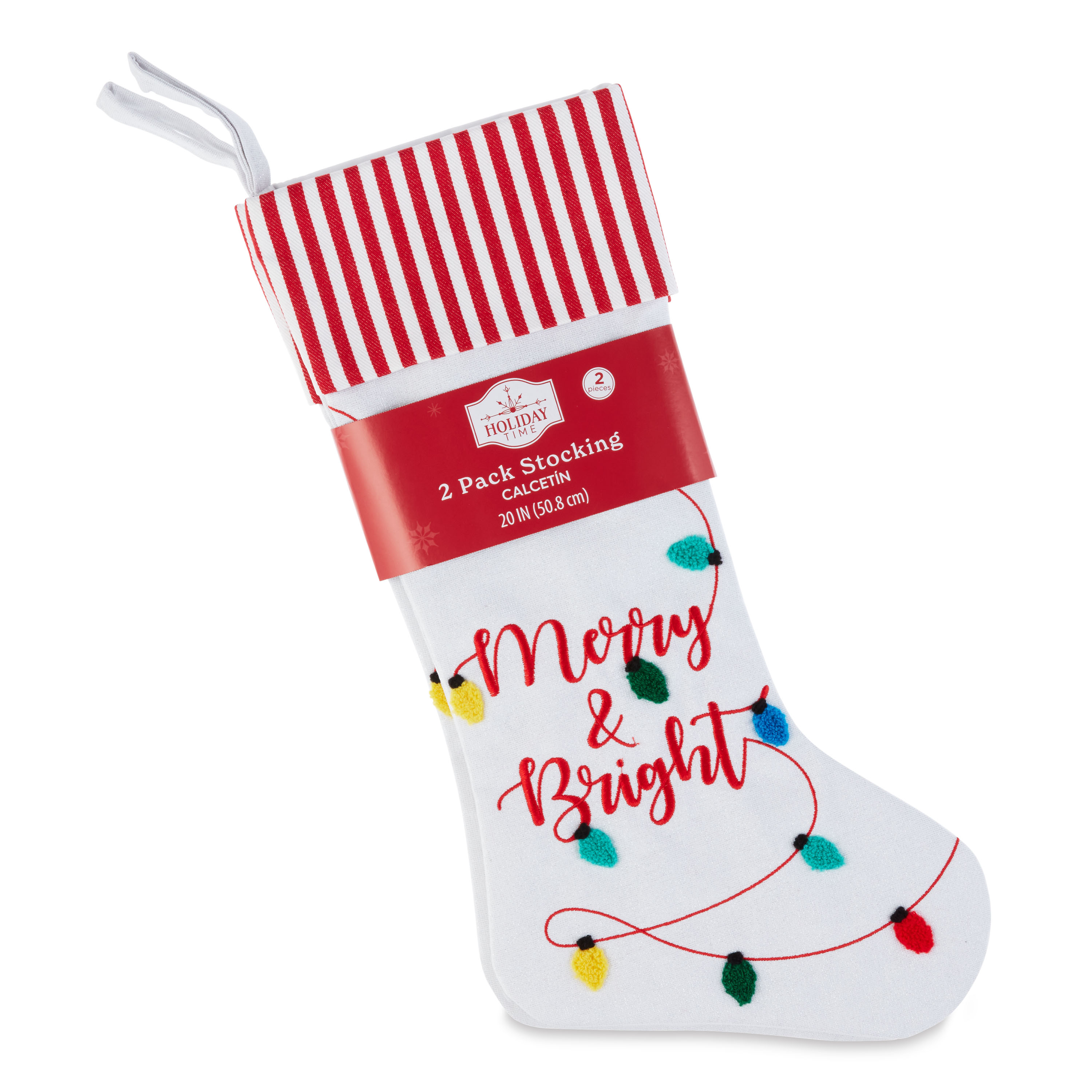 Holiday Time 2pack 20inch Light Chain Christmas Stocking, Red and White - image 2 of 6