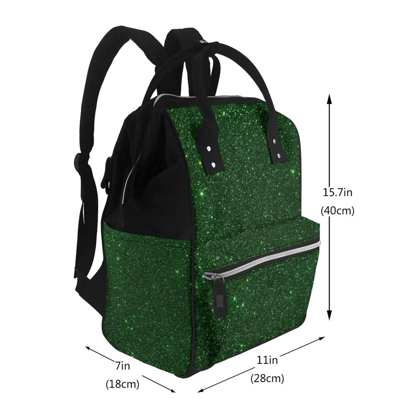 Ratiio Emerald Green Sparkling Mummy Backpack - Waterproof Twill Canvas, Large Capacity Diaper Bag with Multiple Pockets and Adjustable Straps