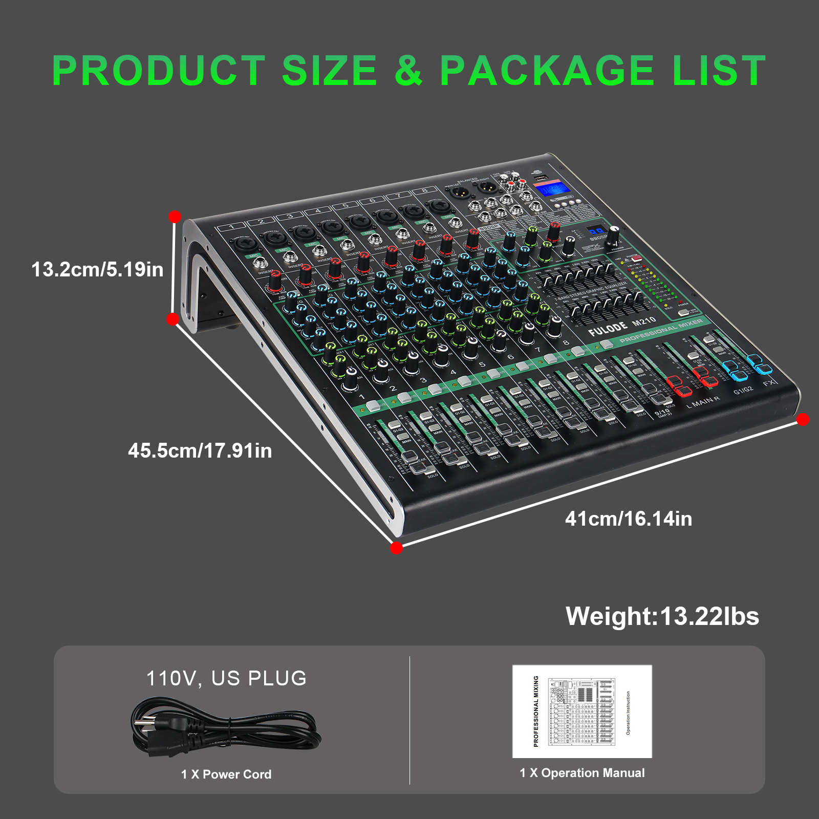 10 Channel Mixer Audio, Professional Music Sound PA Mixer DJ Mixing Board Console with 99 DSP Effects, Dual 7-Band EQ, Bluetooth, USB Interface, PAD, MUTE Button for Recording Stage Karaoke