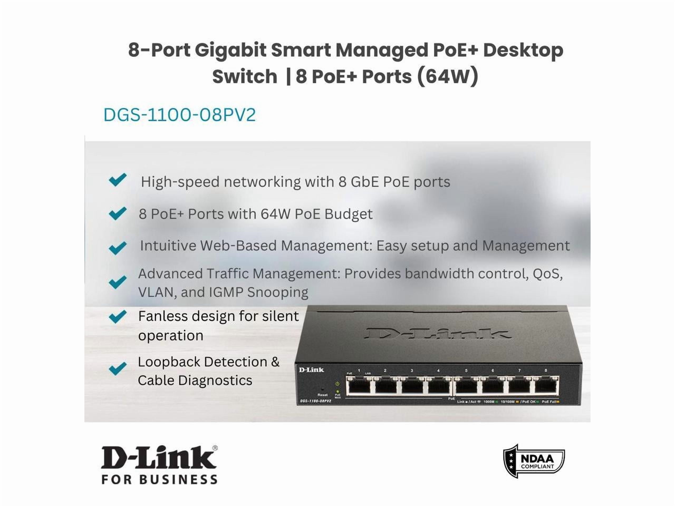 D-Link DGS-1100-08PV2 Ethernet Switch - 8 Ports - Manageable - 2 Layer Supported  (DGS110008PV2)