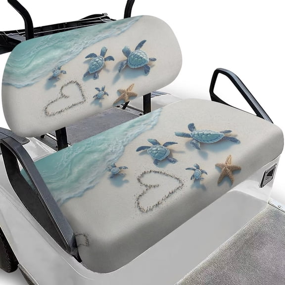 Yuyamidu Sea Turtle Golfcart Seat Covers Beach Bench Cover Backrest Cover for Golf Cart Breathable Fabric Seat Cover for 2 Person Seats Club Cars
