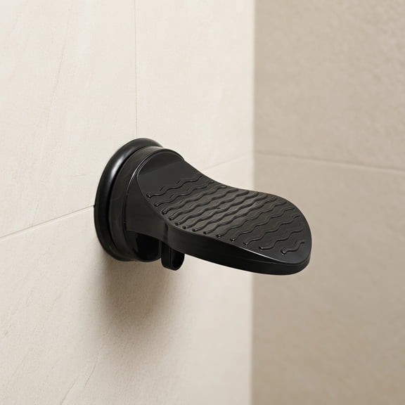COMPUKAS Suction Cup Shower Foot Rest Black Abs Pedicure Aid for Bathroom