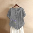 thumbnail image 2 of Liquidation! Uooqdmx Chemises en Lin pour Femmes, Chemises à Manches Courtes pour Femmes, Hauts Fluides pour Femmes, Blouse Col Rond Décontractée Coupe Ample Tunique, Hauts en Gaze pour Femmes, Gris Foncé L, 2 of 4