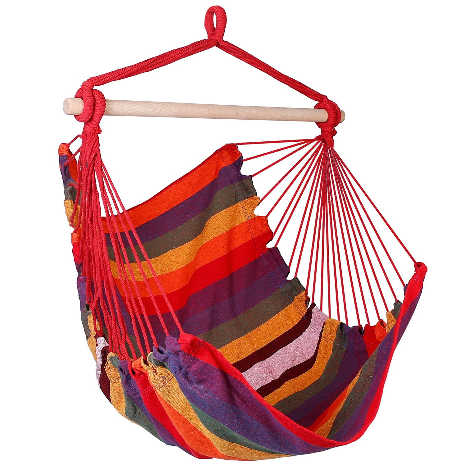 iMountek Hanging Chair Canvas Porch Patio Swing Seat, Portable Camping Rope Seat Wooden Stick Hammock Chair, Red